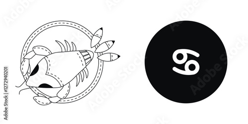 Zodiac horoscope. Cancer astrological icon symbol. Stylized star sign esoteric. Simple line vector illustration.