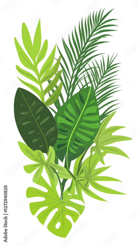 Naklejka premium Tropical Jungle Leaves Vector Illustration in Minimalist Flat Design