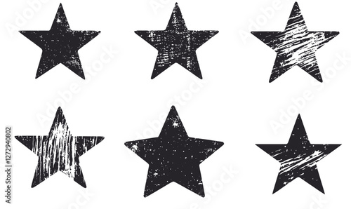 Hand-Drawn Grunge Star Icons Set — Minimalist Vector for Creative Designs