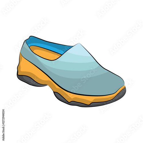 Stylish Shoe Icon: Sleek, modern shoe design with a light blue upper, gradient effect, yellow midsole, and black outsole. Perfect for fashion-forward themes, footwear branding.