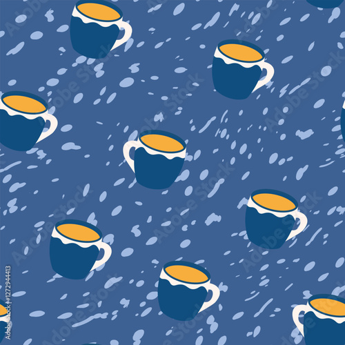 Abstract seamless pattern with color cups. Kitchen doodle background. Design for poster, fabric, textile.