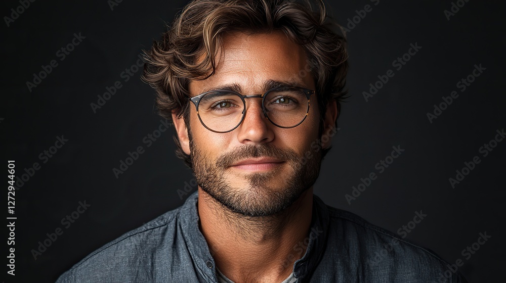 Fototapeta premium handsome young brunette man wearing eyeglasses and shirt isolated on transparent background for professional and casual use in design projects