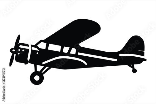 Simple black vector logo of an old airplane, white background, no shadows, simple shapes and lines