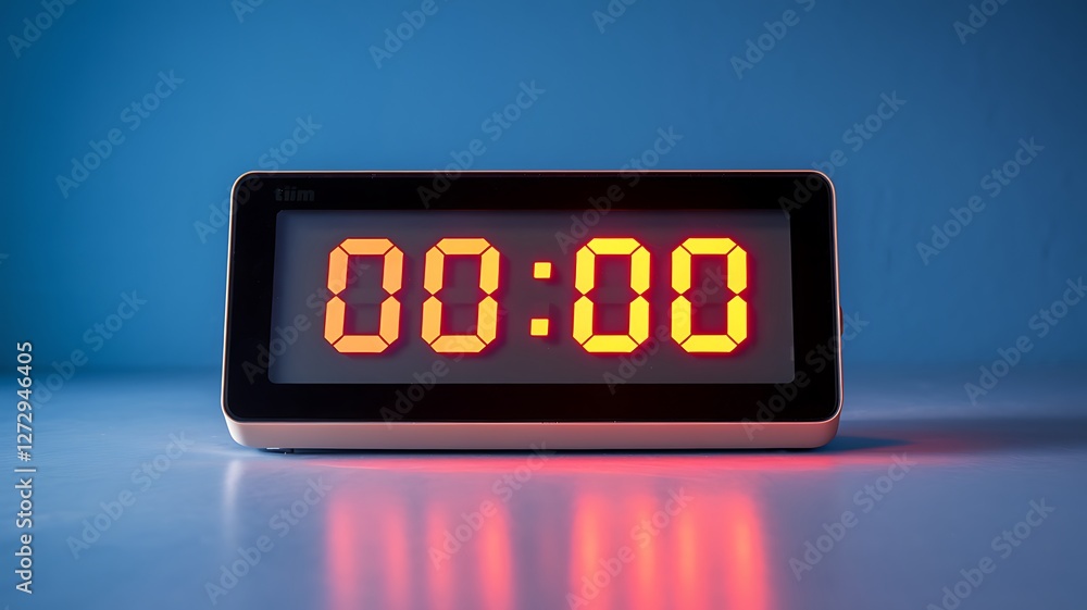 Digital Clock Showing Zero Time on a Blue Background Digital Clock Showing Zero Time on a Blue Background