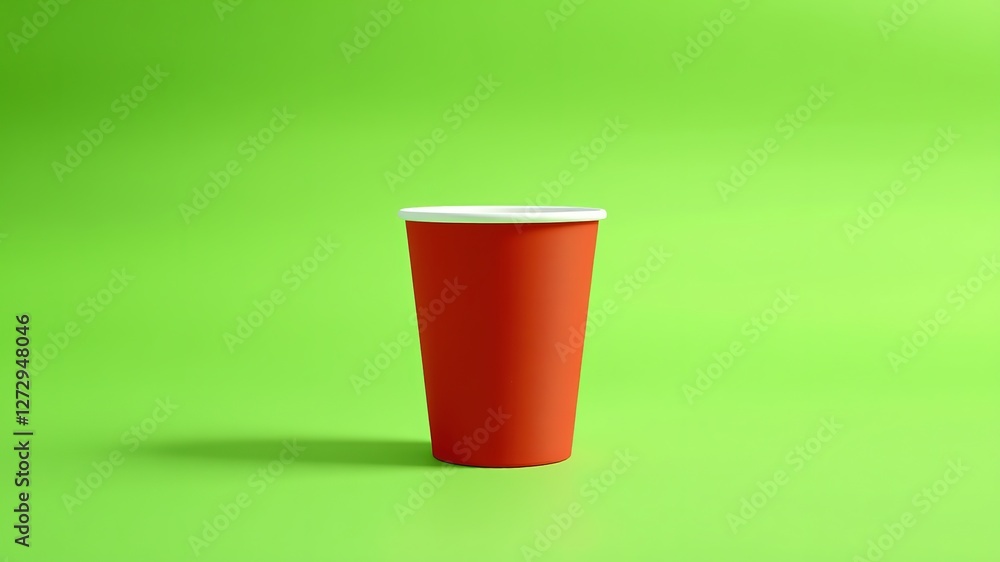Red Disposable Coffee Cup on Green Background - Photorealistic AI Art Red Disposable Coffee Cup on Green Background - Photorealistic AI Art