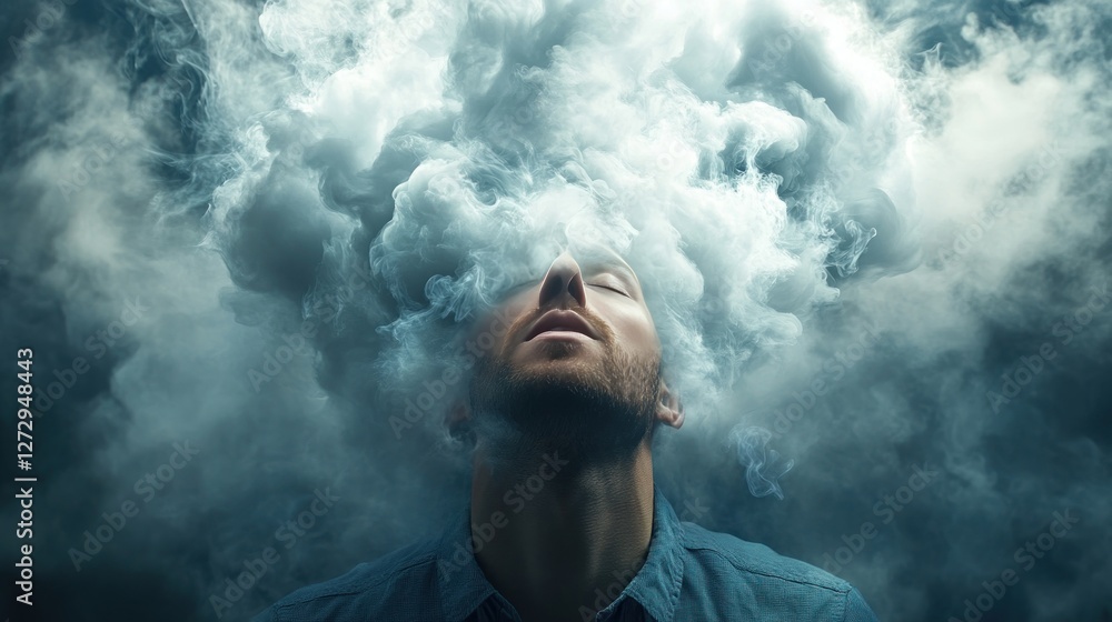 Fototapeta premium Surrender to the Clouds: A Man Enveloped in Ethereal Smoke