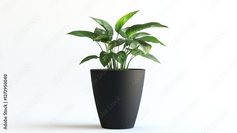 Minimalist black cone matt planter with plants in it, on a white background, no shadow Minimalist black cone matt planter with plants in it, on a white background, no shadow