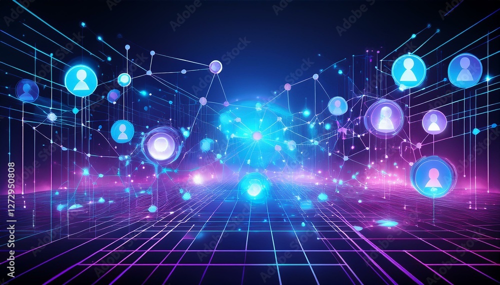 Obraz premium Blue and purple social network interface