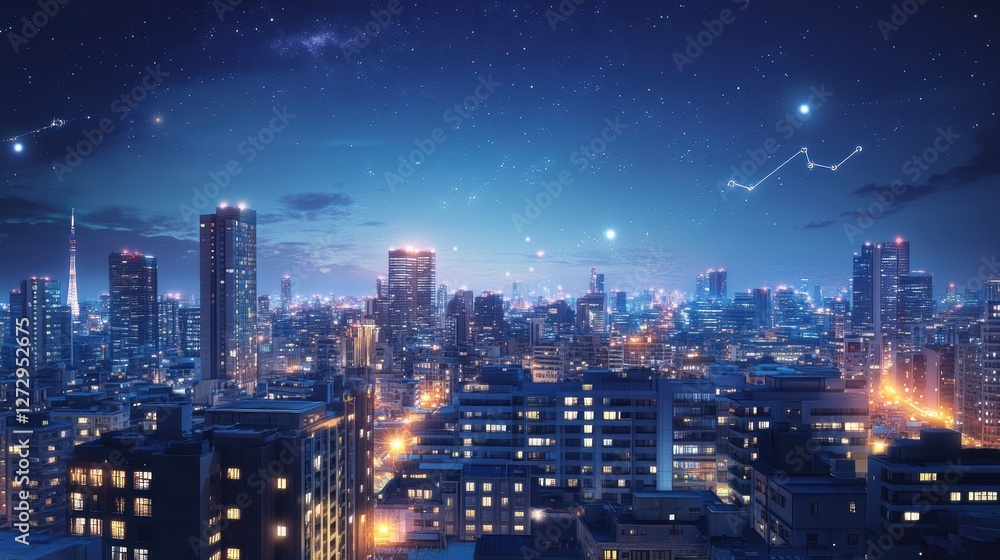 Fototapeta premium Exploring high-tech city nightlife a gigapixel viewpoint of urban vibrance