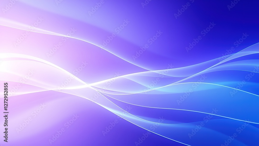 Fototapeta premium Serene Digital Flowing Lines Abstract Background, Blue Purple Gradient, AI Art