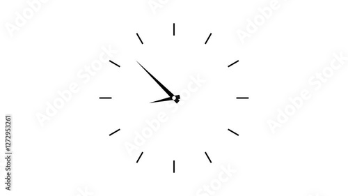 Twelve hours clock run, moving time arrows, 12 hours clock dial loop, twenty-four hours time lapse animation, Hours appear on a white background and quickly go