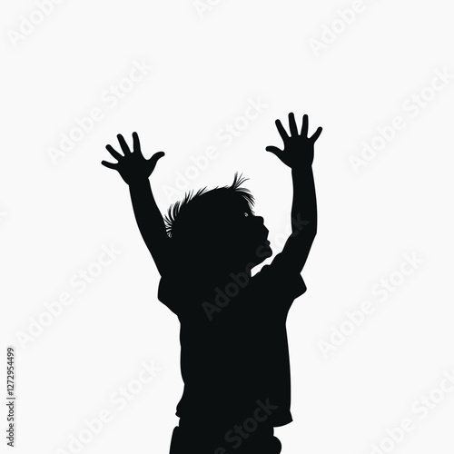 Silhouette of a child reaching upward against a white background