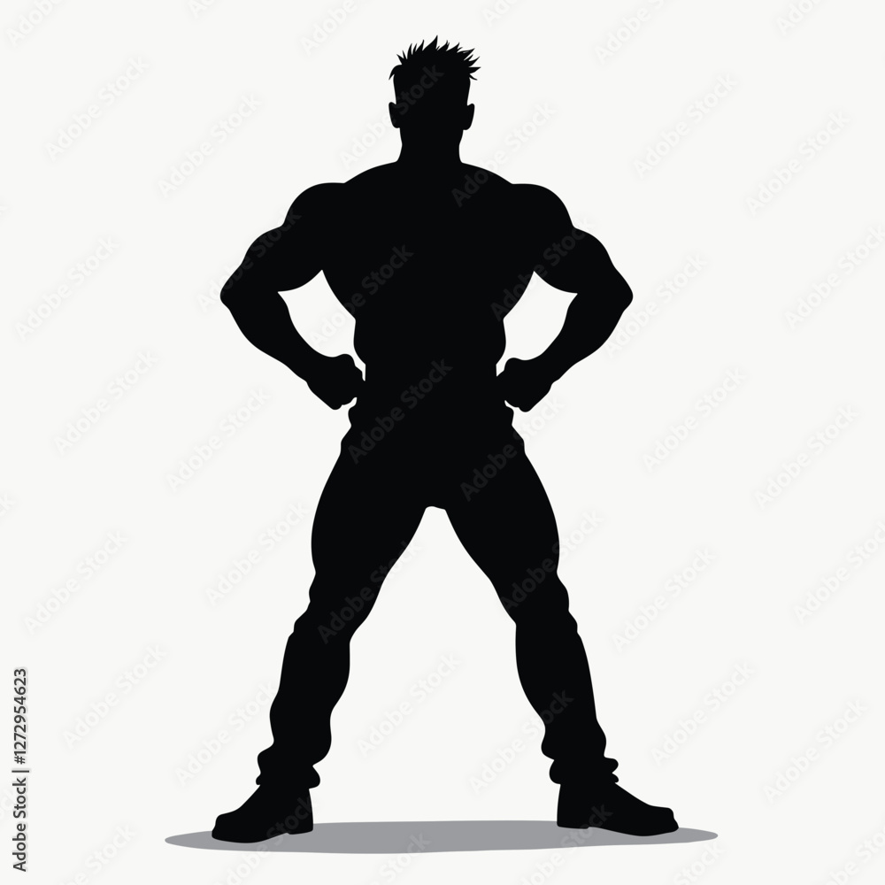 Muscular silhouette striking a confident pose on a blank background Muscular silhouette striking a confident pose on a blank background