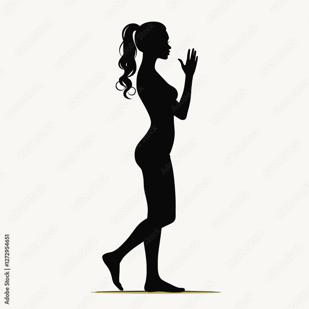 Silhouette of woman praying with hands together on light background Silhouette of woman praying with hands together on light background
