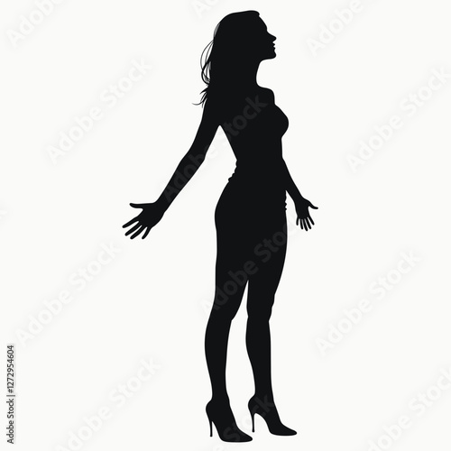 Silhouette of woman expressing joy against plain background