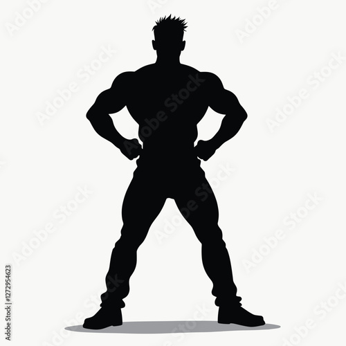 Muscular silhouette striking a confident pose on a blank background