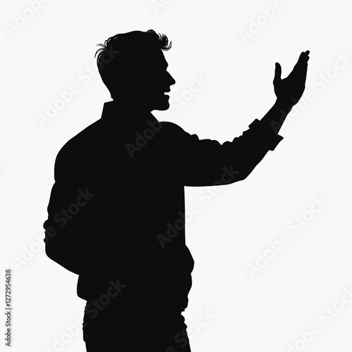 Silhouette of a man gesturing passionately against a light background