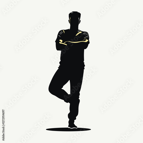 Silhouette of a man standing confidently against a light background