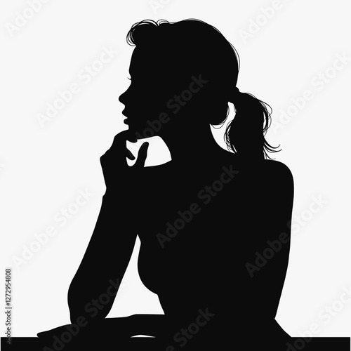 Silhouette of a woman thinking with hand on chin
