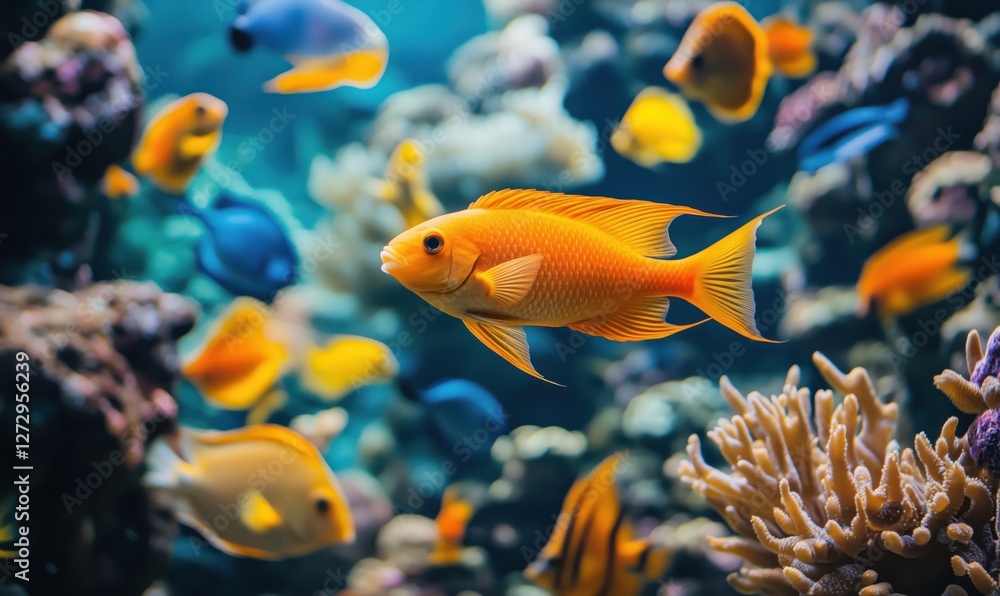 Vibrant underwater scene with colorful tropical fish swimming among coral reefs Vibrant underwater scene with colorful tropical fish swimming among coral reefs