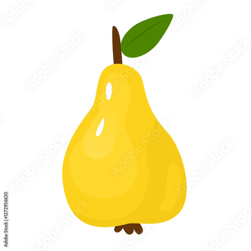 Ripe yellow pear. Autumn fruit harvest. Sweet and healthy dessert. Plant fiber. Vector illustration isolated on transparent background.