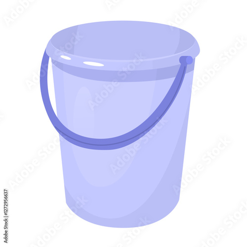 Blue empty plastic bucket. Garden equipment. Cleaning inventory. Children's games in the sand. Vector illustration isolated on transparent background.