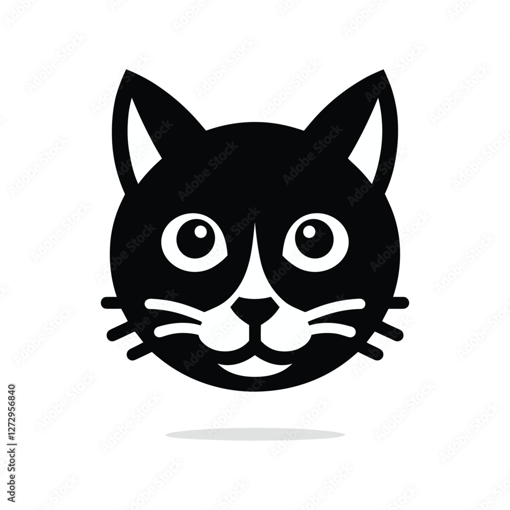 Black cat face vector logo icon, simple flat design on a white background, no shadow under the head of the black, cute kitten, vector illustration style, simple line art, symmetrical composition, logo Black cat face vector logo icon, simple flat design on a white background, no shadow under the head of the black, cute kitten, vector illustration style, simple line art, symmetrical composition, logo