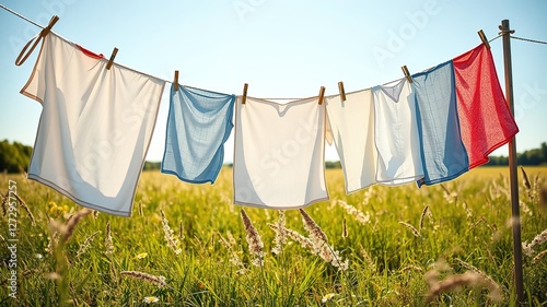 Wallpaper Mural Sunny Meadow Laundry Day, Bright Colors, Outdoor Drying Torontodigital.ca