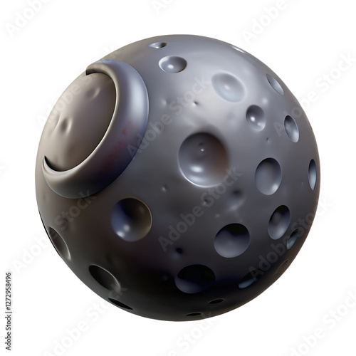 Stylized 3D Render of a Cratered Moon with Crescent Feature