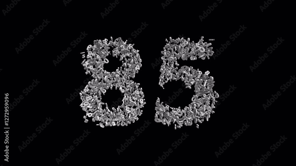 Number 85 Made of Numbers with Alpha Channel. 3D Font Number Animation. Transparent Background Number 85 Made of Numbers with Alpha Channel. 3D Font Number Animation. Transparent Background
