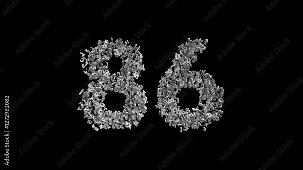 Number 86 Made of Numbers with Alpha Channel. 3D Font Number Animation. Transparent Background Number 86 Made of Numbers with Alpha Channel. 3D Font Number Animation. Transparent Background