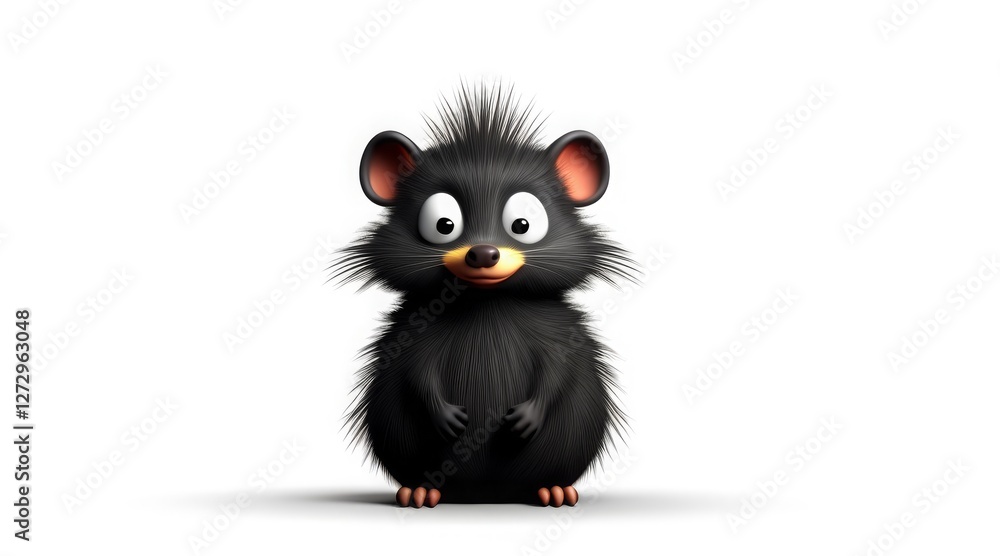 Fluffy 3D rodent with wide eyes sitting on a white background Fluffy 3D rodent with wide eyes sitting on a white background