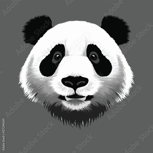  a picture of a panda's head! It's got fluffy white fur, big black patches around its eyes, and a cute little nose. It looks like it's drawn in a realistic style, like a portrait of a real panda.  It'