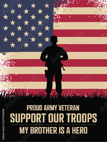 Patriotic Army Brother Graphic, USA Army Veteran Pride Illustration, Proud Veteran Brother T-Shirt Print, American Flag Army Veteran Illustration, Military Veteran Appreciation Graphic