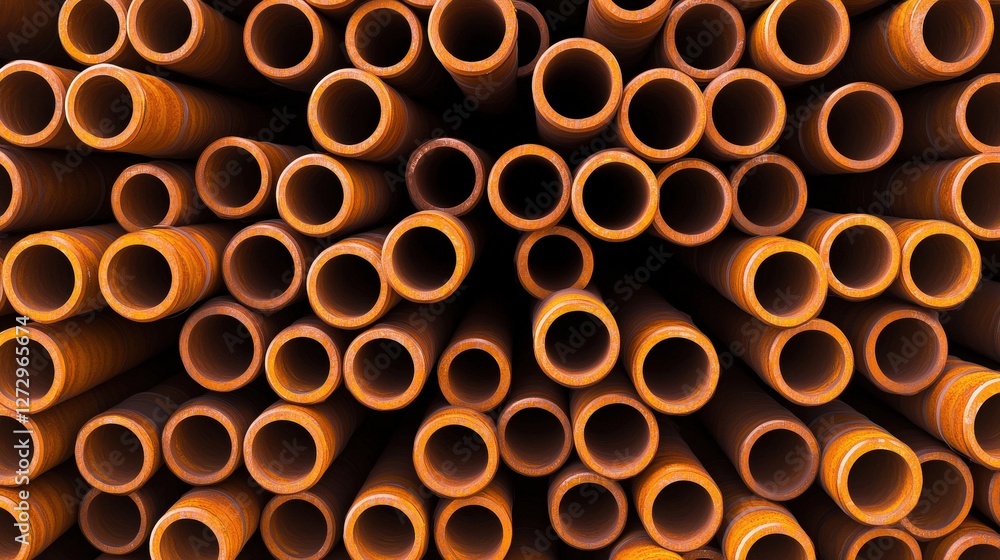 A close-up view of numerous stacked orange pipes, showcasing their cylindrical shapes and textures in a visually striking arrangement. A close-up view of numerous stacked orange pipes, showcasing their cylindrical shapes and textures in a visually striking arrangement.