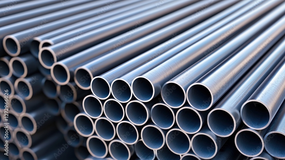 A close-up view of neatly arranged metal pipes, showcasing their smooth surfaces and uniform cylindrical shapes. A close-up view of neatly arranged metal pipes, showcasing their smooth surfaces and uniform cylindrical shapes.