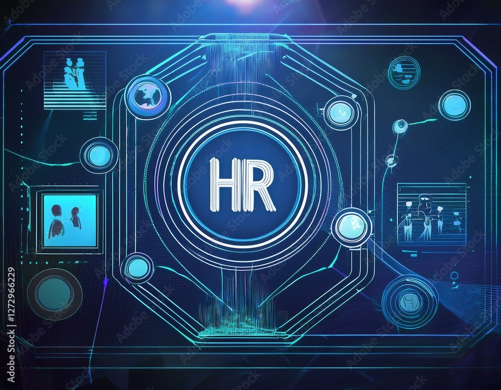 Naklejka premium Futuristic HR interface over blue