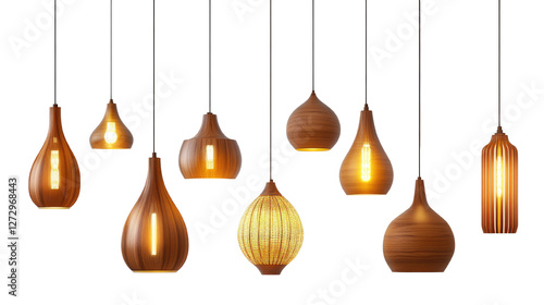 set of hanging lamp design element isolated on transparent background