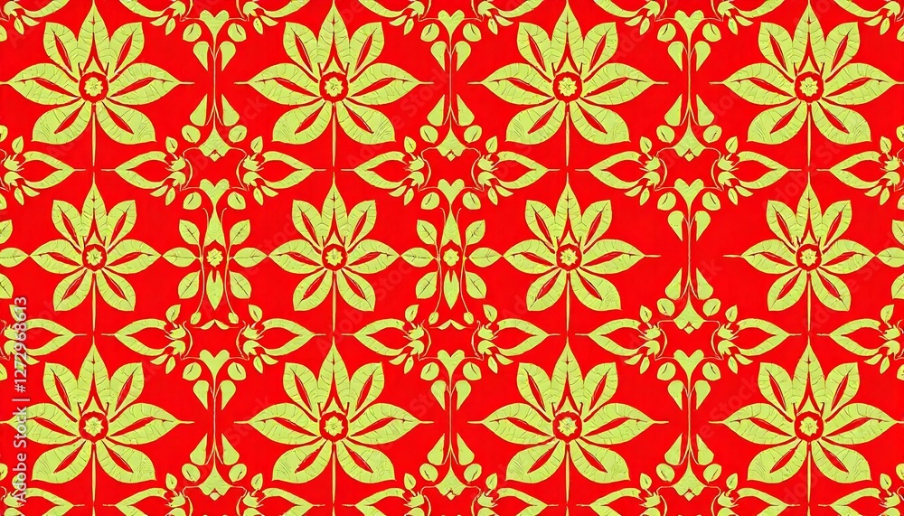Vivid Batik Pattern with Stylized Lotus and Geometric Shapes Vivid Batik Pattern with Stylized Lotus and Geometric Shapes