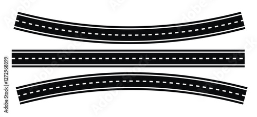 Roads and highways icons. Lots of winding roads. Bending asphalt roads and highways.. Curvy asphalt empty line isolated vector concept
