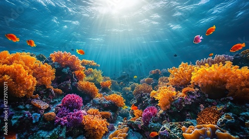 Fototapeta Naklejka Na Ścianę i Meble -  immerse yourself in the mesmerizing beauty of coral reefs with ultra realistic 4k backgrounds that showcase these underwater wonders coral reef with fish generative ai