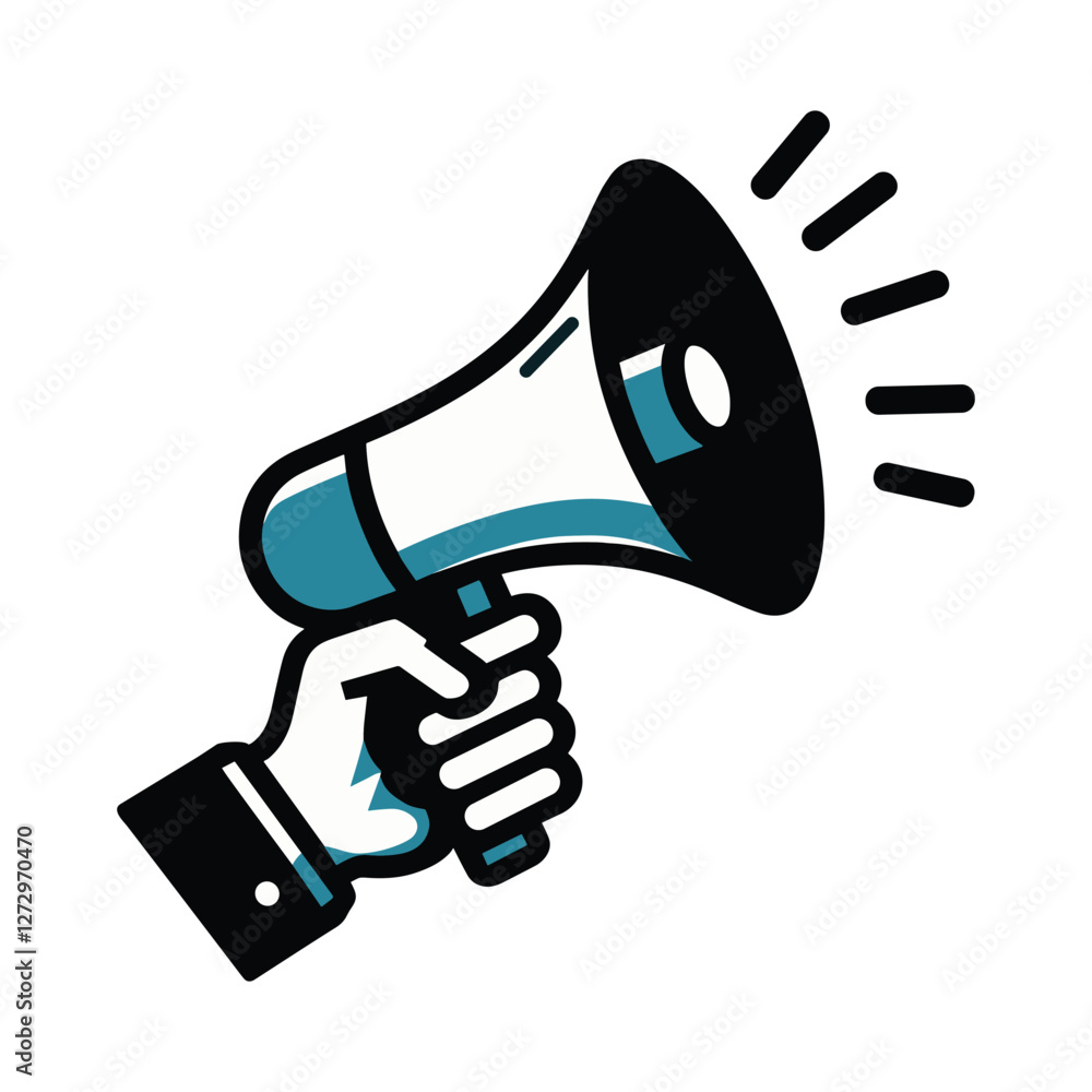 Hand Holding a Megaphone Icon, Hand holding a megaphone, a flat vector illustration on a white background Hand Holding a Megaphone Icon, Hand holding a megaphone, a flat vector illustration on a white background