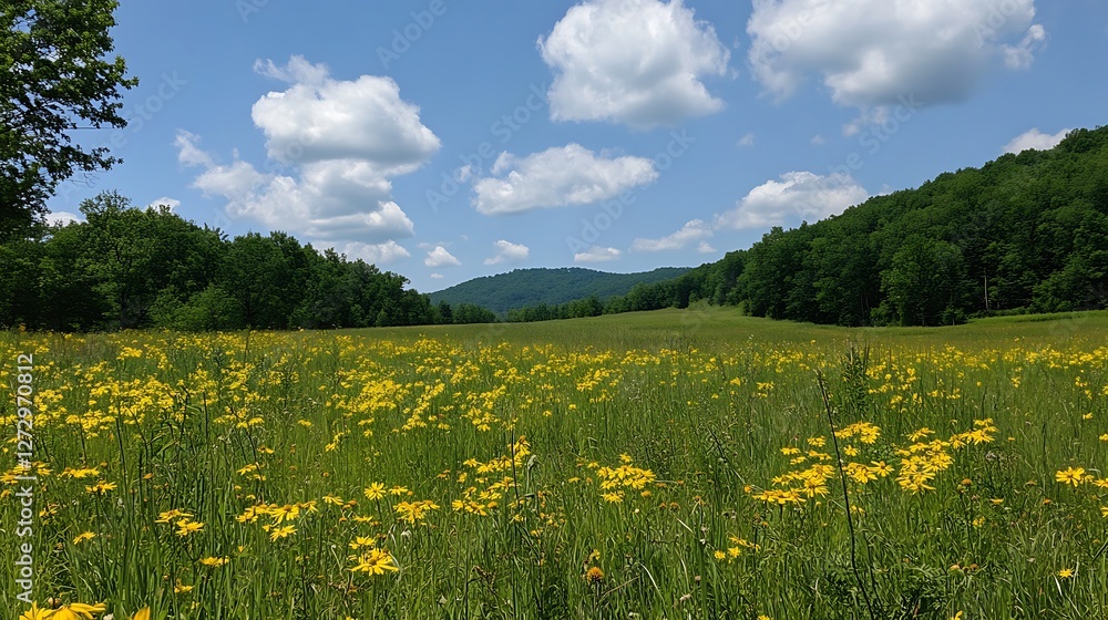 Fototapeta premium endless meadow covered in radiant wildflowers image