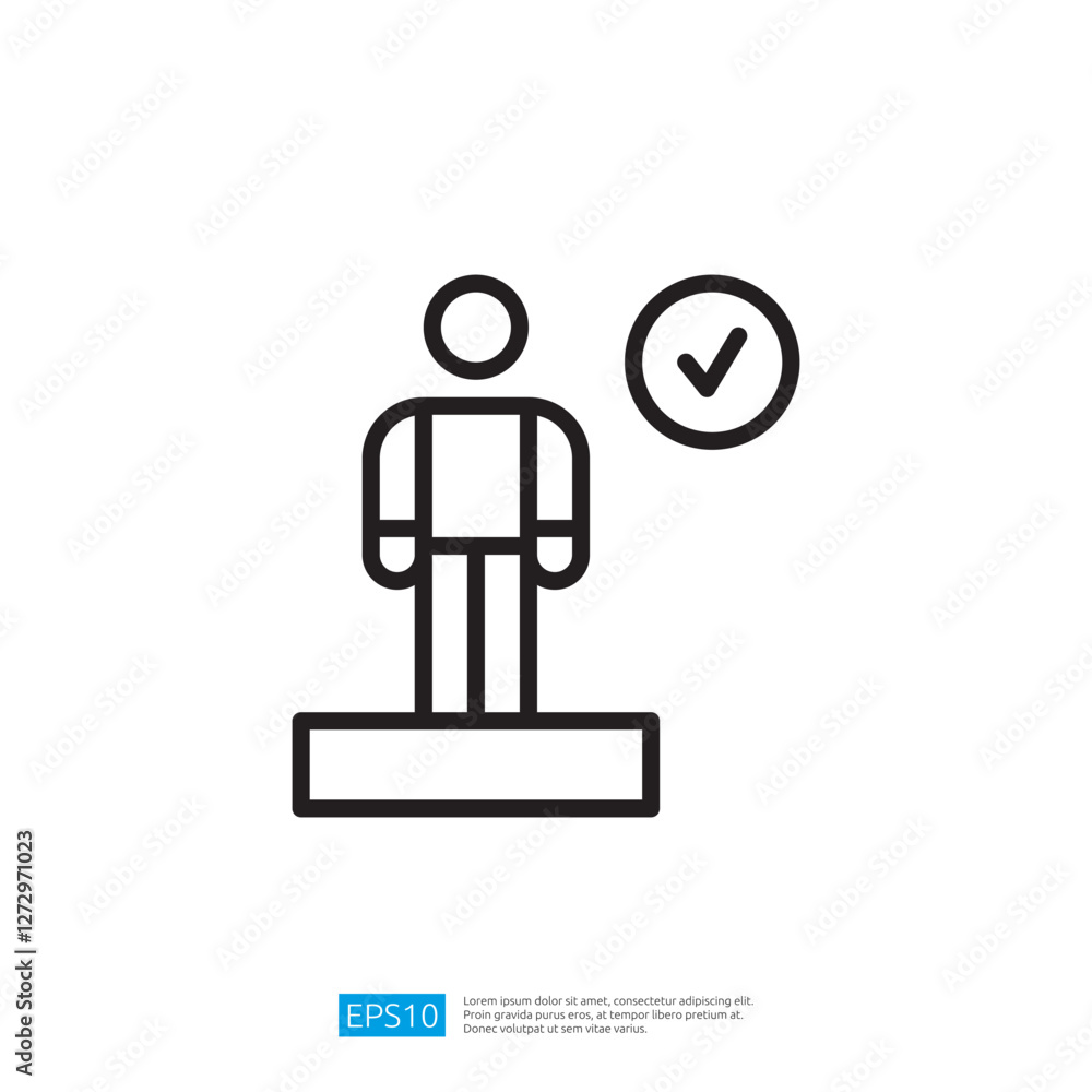 Minimalist Icon Of A Standing Figure With Checkmark Symbol For Approved Status And Confirmation Feedback of Quality Minimalist Icon Of A Standing Figure With Checkmark Symbol For Approved Status And Confirmation Feedback of Quality