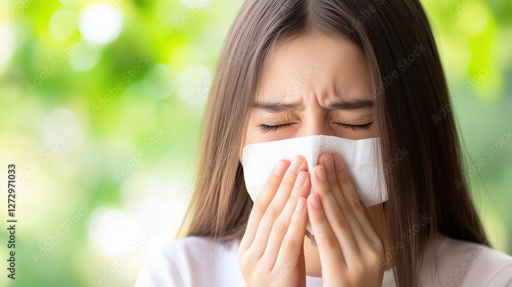 young woman with mask showing signs of allergy discomfort young woman with mask showing signs of allergy discomfort