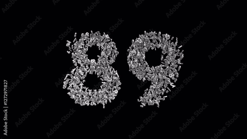 Number 89 Made of Numbers with Alpha Channel. 3D Font Number Animation. Transparent Background Number 89 Made of Numbers with Alpha Channel. 3D Font Number Animation. Transparent Background
