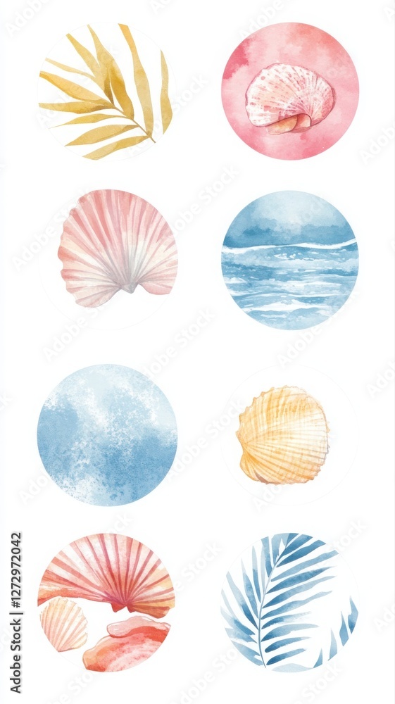 Modern watercolor summer composition with textures and pastel hues. Generative AI Modern watercolor summer composition with textures and pastel hues. Generative AI