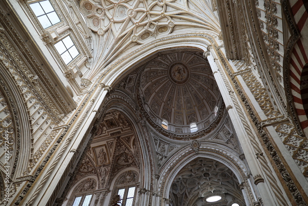 Fototapeta premium Ceiling view of the Mezquita Cathedral of Cordoba in the Spanish city of Cordoba, Andalusia, Spain