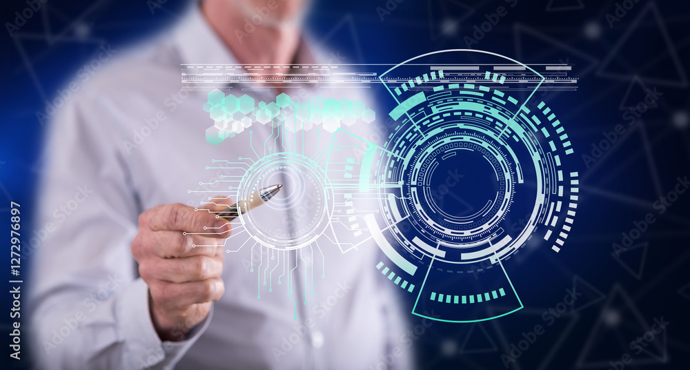 Man touching a technology concept Man touching a technology concept