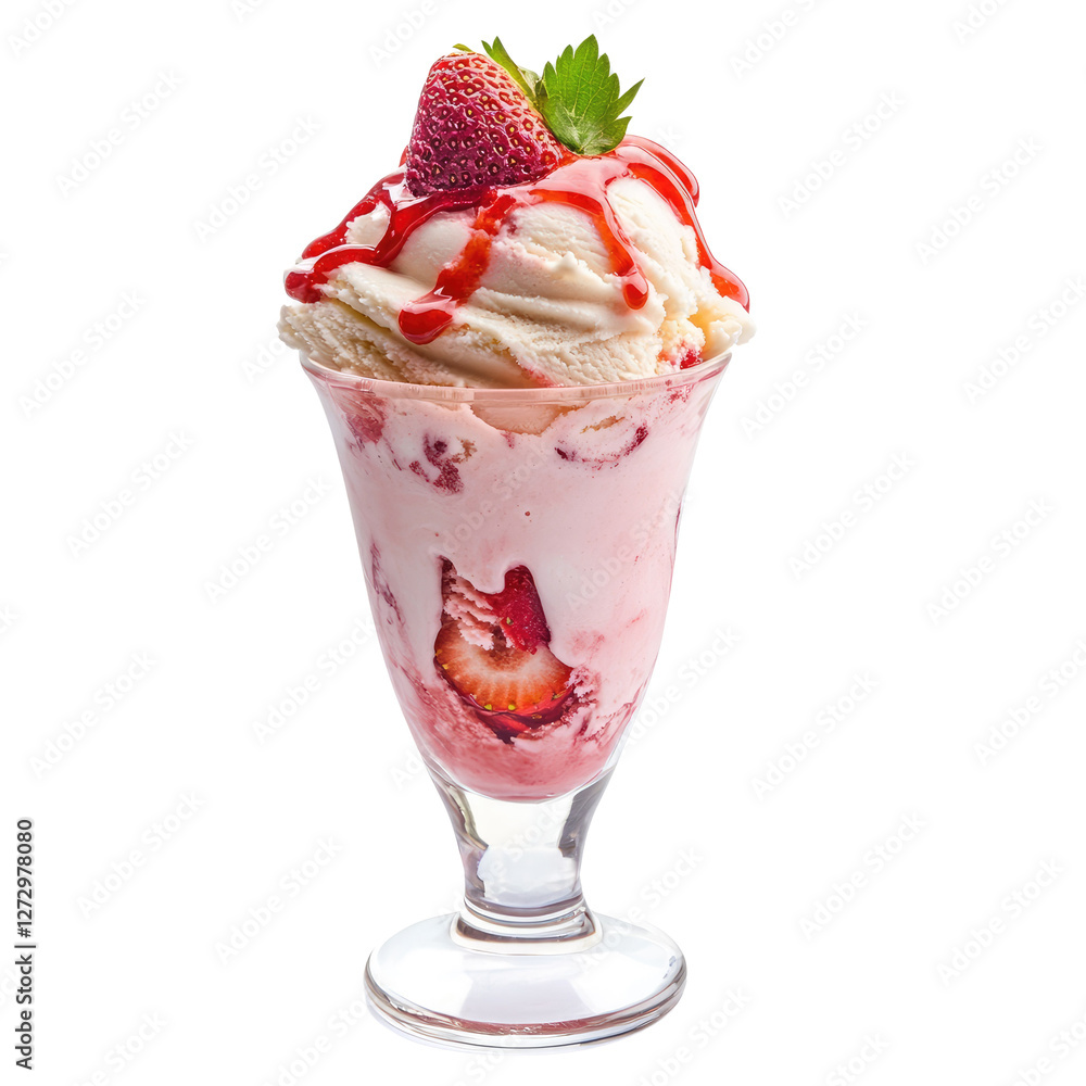 Strawberry ice cream dessert sundae glass png isolated on transparent background Strawberry ice cream dessert sundae glass png isolated on transparent background